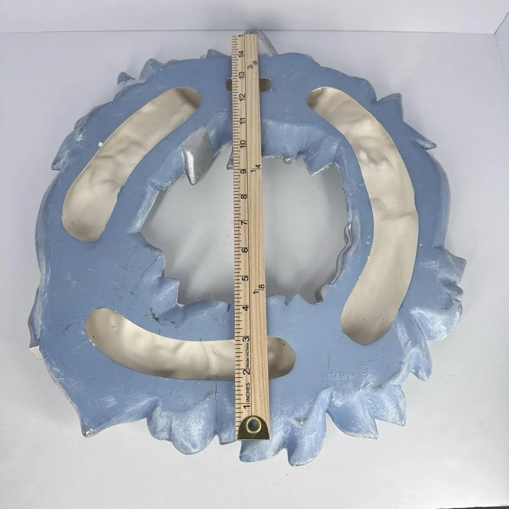 Large Praying Angel‎ Wreath Wall Decor Religious Roses Harp Blue Resin 15 Inch